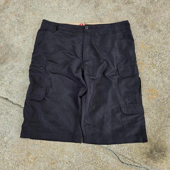 Vtg Y2k PLUGG Plain Earthtone Multipocket Zip Pocket Baggy Skate Cargo Shorts 36 - Picture 1 of 6